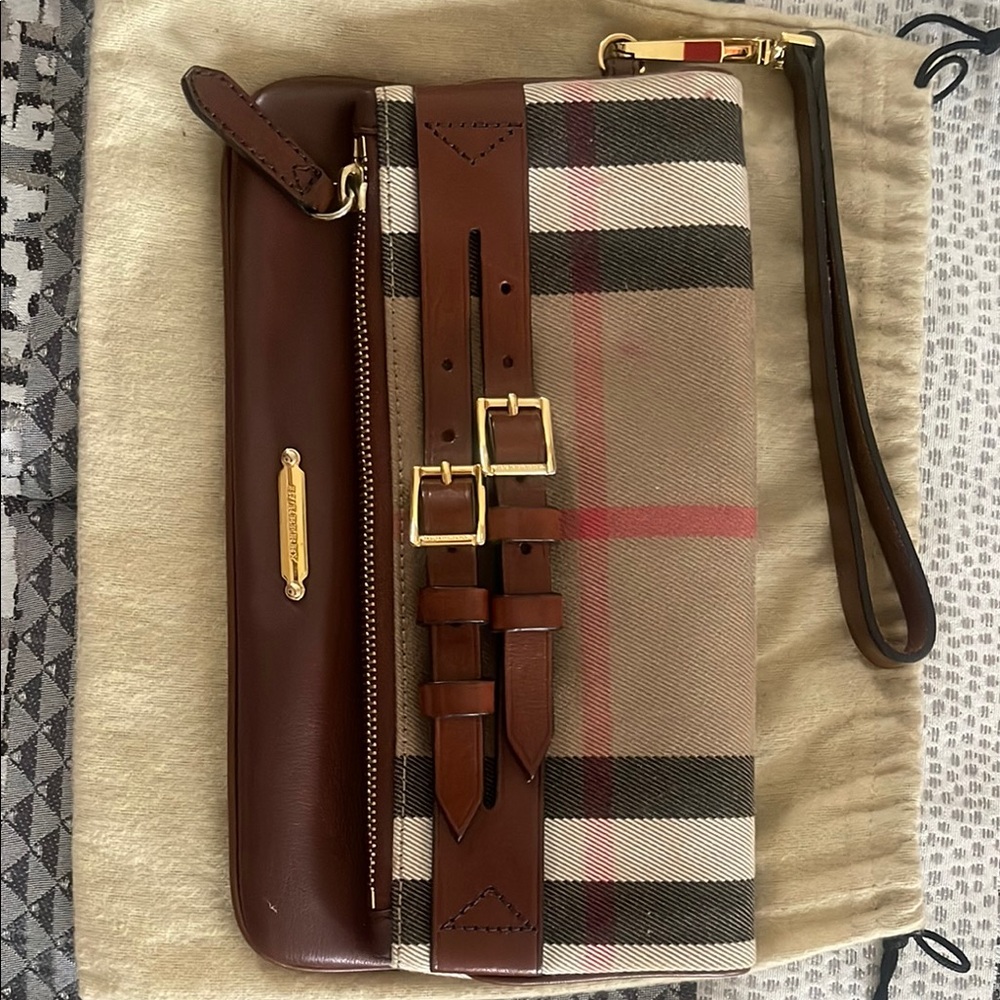 Burberry Brown Leather Clutch with Wristlet